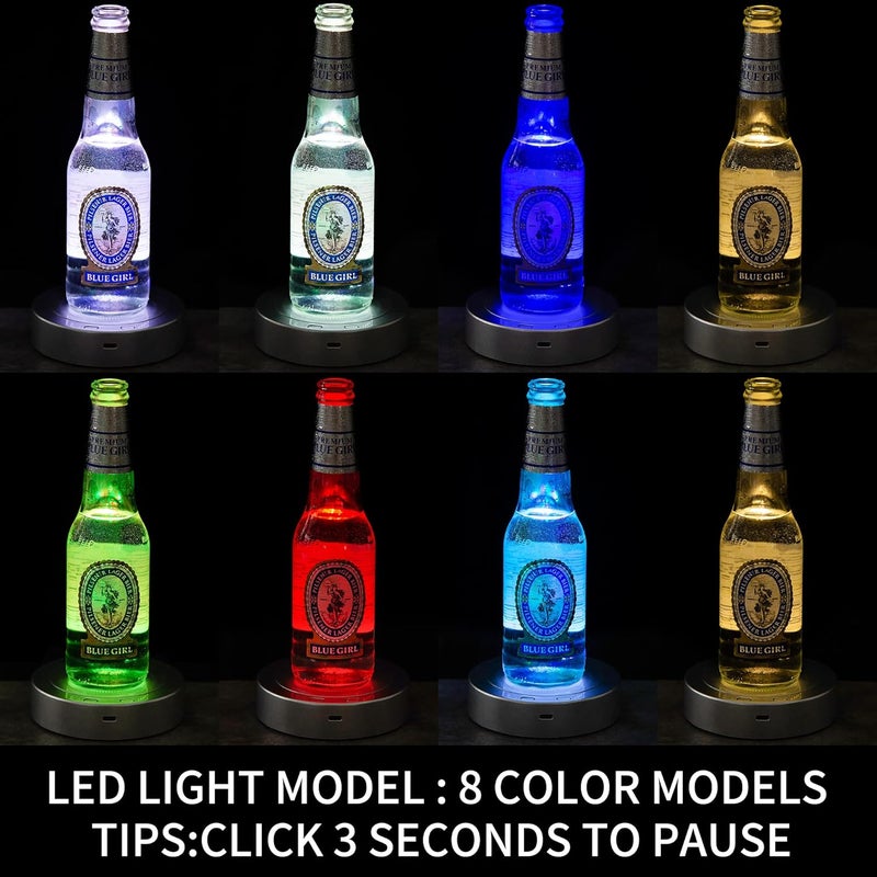 YouerCrystal Rotating Display Stand - Spinning Display Stand with Colored Lights - Lighted LED Base for Glass Art with 4 Revolving & 8 Light Modes - Electric & Battery-Operated Platform - 5.1x1.2" (Silver) - Image 4